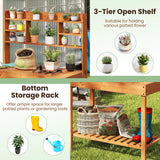 Happygrill Wooden Potting Bench Table, 61" Garden Planting Workstation w/ 3-Tier Open Shelf, Flip-up Tabletop, Bottom Storage Rack, Indoor Outdoor Flower Pot Bench for Backyard, Balcony, Lawn HAPPYGRILL