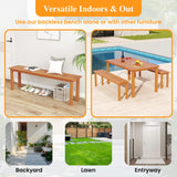 Tangkula Outdoor Wood Bench, 59” Long Patio Dining Bench, Backless Wooden Bench with Teak Oil Finish & Slat Seat, Accent Entryway Bench, Farmhouse Bench for Yard, Garden, Porch, Indoors Tangkula