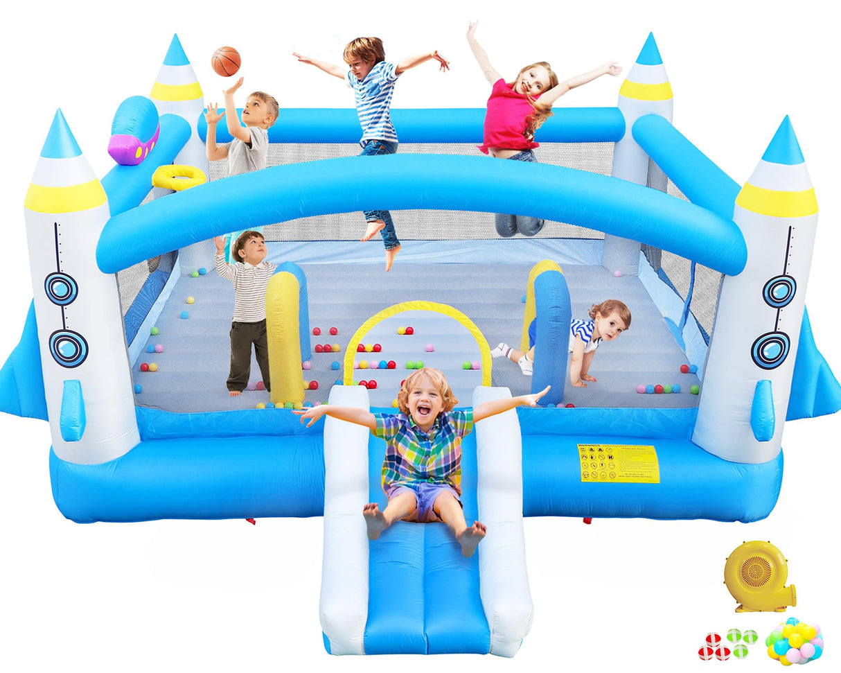 Large Bounce House for Big Kids, 16.5ft x 15ft Inflatable Bouncy Houses with Slide, Bouncy Area, Obstacle Arch, Basketball Hoop & Dart Game, Blue Bouncer Jump House Holds 6 Kids Aged 3-10, 650W Blower Ytonisld