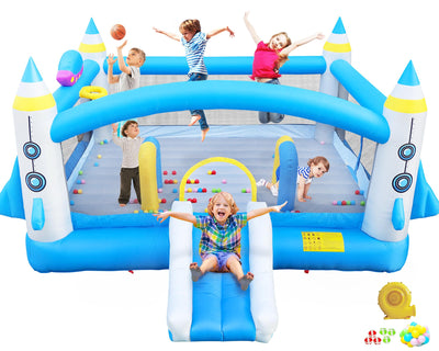 Large Bounce House for Big Kids, 16.5ft x 15ft Inflatable Bouncy Houses with Slide, Bouncy Area, Obstacle Arch, Basketball Hoop & Dart Game, Blue Bouncer Jump House Holds 6 Kids Aged 3-10, 650W Blower