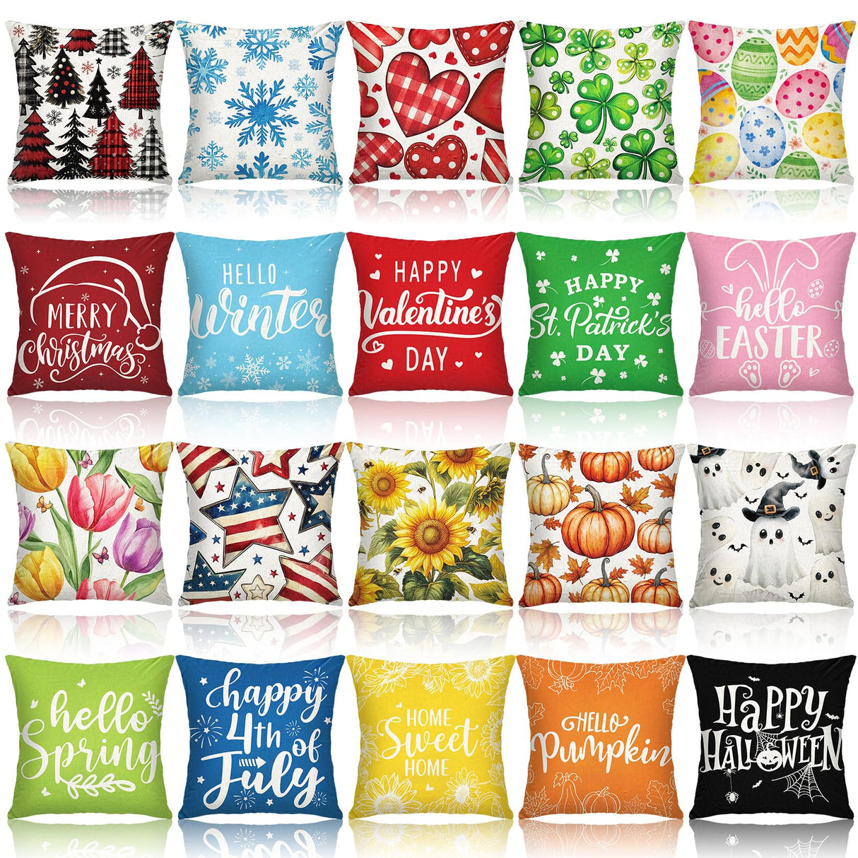 Mindsoft 20 Pcs Holiday Pillow Covers 18 x 18 Inch Seasonal Throw Pillow Covers Fall Halloween Decorative Pillowcase Pumpkin Ghost Pillowcase Cushion Case for Farmhouse Home Couch Sofa Decor Mindsoft