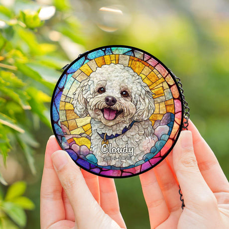 Custom Pet Portrait Stained Glass Suncatcher – Personalized Dog Memorial Ornament, Pet Loss Remembrance Gift, Window Hanging, Bereavement Keepsake, Home Decor Noni