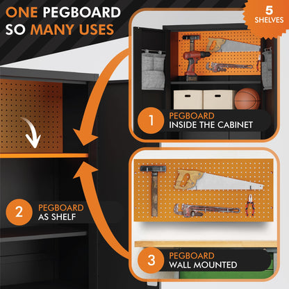 METALTIGER Metal Storage Cabinet with Digital Lock | Garage Storage Cabinet | Pegboard | 71" Lockable Tool Cabinet | Locking Cabinets (Black) - WoodArtSupply