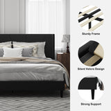 OLALITA King Size Upholstered Platform Bed, King Frame with Tufted Headboard, Sturdy Frame Wooden Slats, No Spring Mattress Required, Noiseless, Easy to Assemble, Black OLALITA