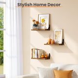 upsimples Floating Book Shelves for Wall, 15.7 Inches Wood Shelves for Living Room, Bathroom, Bedroom, Kitchen Storage and Decoration, Brown upsimples