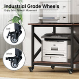 Fannova Large Printer Stand, 23.6 x 23.6 x 22.6 Inches Square Printer Table with Storage Shelf, 2 Tier Rolling Printer Cart with Industrial Wheels for Home Office - Rustic Brown Fannova