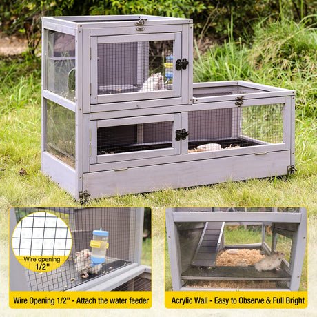 Aivituvin Guinea Pig Cage 2 Levels Wooden Rabbit Hutch with 2.36”Deeper Anti-Chewing Pull Out Tray Rat Cage with Hideout,Aluminium Alloy Edge… Aivituvin