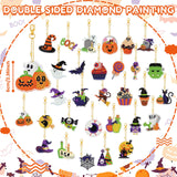 WILLBOND 30 Pcs Glow in Dark Halloween Diamond Art Keychain Ornaments DIY Double Sided Halloween Luminous Diamond Painting Keychain Kits for Adults Key Ring Art Pendant Tree Decor WILLBOND