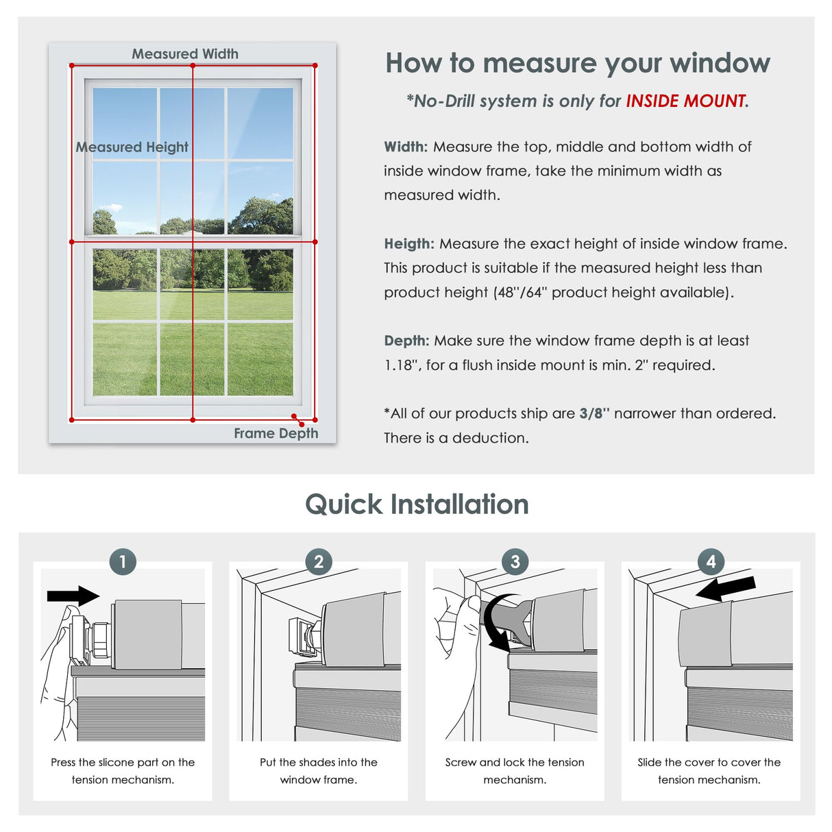 LazBlinds No Tools No Drill Cordless Cellular Shades, Top Down Bottom Up (TDBU) Honeycomb Shades for Home, Blackout Light Blocking Thermal Insulation Blinds for Windows, 34" W x 64" H, White LazBlinds