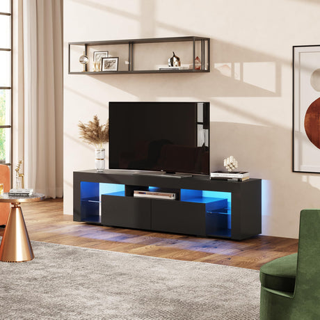 WLIVE 63 Inch TV Stand, LED Entertainment Center for 60 to 70 Inch TV, Modern TV Console with 2 Drawers, TV Stands for Living Room, Black WLIVE