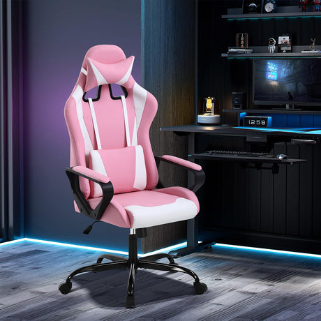 Massage Gaming Chair High Back Office Desk Chair with Lumbar Support, Arms, and Headrest - Heavy Duty Ergonomic Racing Style Swivel Computer Chair RROCOSIA