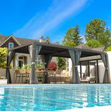 EROMMY Louvered Pergola 10' x 20' Outdoor Hard Top Pergola with Aluminum Frame and Adjustable Metal Rainproof Roof for Garden & Patio, Curtains and Netting Included, Gray-Black EROMMY