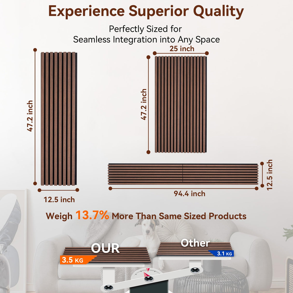 Wood Slat Panels, Interior Wall Decor Easy Installation, Soundproof Slatted Wall Panels 3D Acoustic Decoration for Office, Meeting Room, Café, Bars, Restaurant & Home, Red Brown 2 Pcs 47.2×12.5 in WoveN SounD