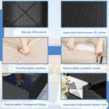 Shintenchi 5 Pieces Outdoor Patio Sectional Sofa Couch, Black PE Wicker Furniture Sets, Patio Conversation Sets with Washable Cushions Glass Coffee Table for Garden, Poolside, Backyard,(Khaki) Shintenchi