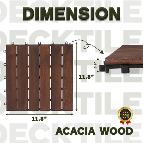 VICTORY RELAX Acacia Wood Decking Tiles 9PCS - Easy Snap Interlocking Deck Tiles for Patio Poolside Balcony Decor - All Weather Waterproof Flooring for Indoor & Outdoor (Round Joints) VICTORY RELAX