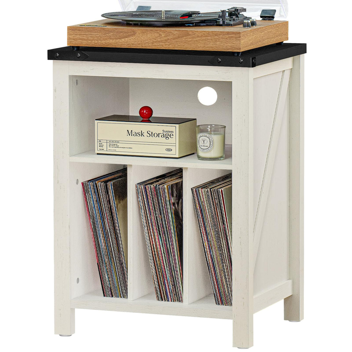 Joaxswe Record Player Stand with Vinyl Record Storage,White Record Player Table Holds up to 160 Albums,Large Wood Turntable Stand Cabinet Dispaly Shelf for Living Room,Bedroom,Office Joaxswe