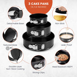 RFAQK 100PCs Cake Pan Sets for Baking - Baking Supplies with 3 Nonstick Springform Pans (4, 7, 9 Inch), Piping Tips, Cake Leveler – Multifunctional Cheesecake Pan, Baking Pans Set & eBook RFAQK