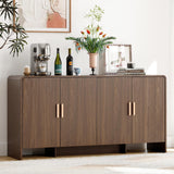 ONBRILL 60" Sideboard Buffet Cabinet with Storage, Curved Design Farmhouse Coffee Bar Cabinet with 4 Doors & Adjustable Shelves for Living Room, Kitchen, Hallway, Walnut ONBRILL