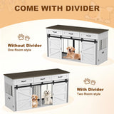 RQZ 65" Double Dog Crate Furniture for 2 Dogs Heavy Duty Wood Dog Cage Table with 3 Storage Drawers and 4 Stainless Steel Bowls Dog Kennel Indoor for Medium Large Dogs RQZ
