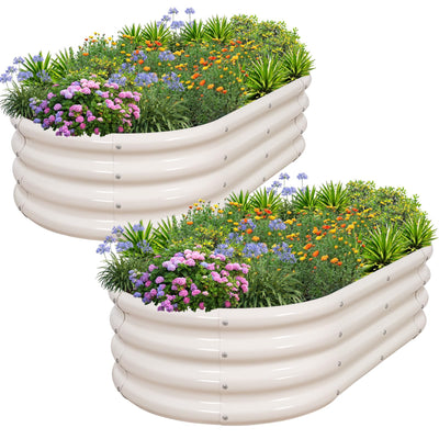 1MORE Galvanized Raised Garden Bed- Planter Garden Boxes Outdoor, Raised Beds for Gardening, 4x2x1ft Metal Garden Bed Kit for Vegetables Flower, Planter Raised Beds with Tools.White-2pack
