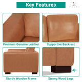 Naomi Home Freya Genuine Leather Sofa - Luxurious Comfort, Goose Feather Cushion Filling, Square Arm Design, Sturdy Block Legs, Elegant Tan - Ideal for Living Room, Office, or Bedroom Naomi Home