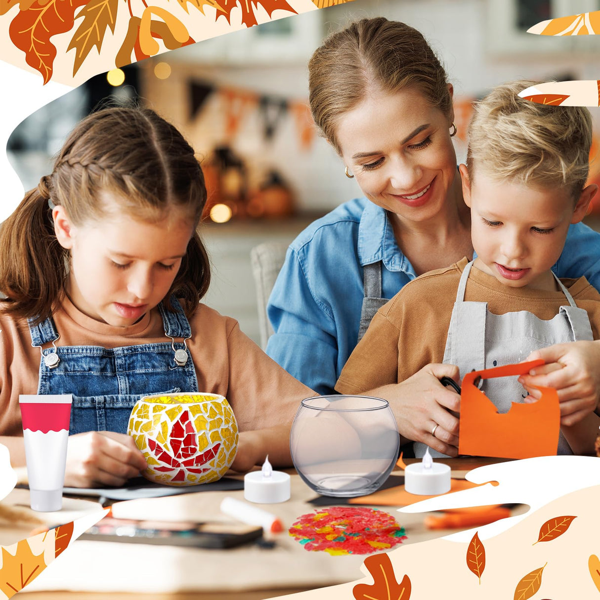 Sunnychicc 2 Set Glass Mosaic Candle Holder Kit Include Tea Light Holder, Glass Mosaic Tiles DIY Crafts Creativity Handmade Artwork for Adults Home Lighting Decor(Autumn Theme) Sunnychicc