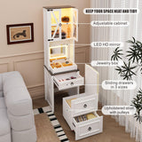 FREDEES Farmhouse Vanity Desk with Mirror,Small Makeup Vanity Set with Customizable Lighting,Compact Makeup Vanity with Hidden Storage and Comfortable Stool,Dressing Table for Bedroom,White FREDEES