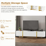 Merax Luxury Fluted TV Stand for Televisions Up to 80'', Modern Entertainment Center with Storage Cabinets & Drawers and Golden Wood Grain Legs, Smooth Media Console, for Living Room, White Merax