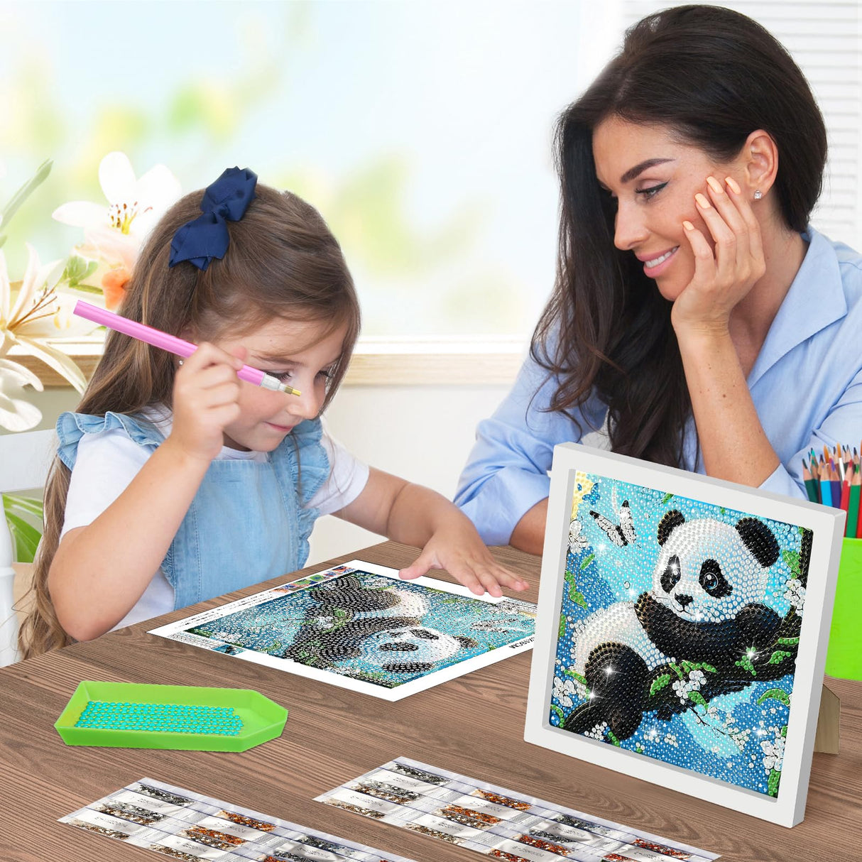 SENQAO Panda Diamond Art Kit for Adults with Frame Art and Crafts for Adults Ages 6-8 -10-12 Easy to DIY Diamond Art for Adults and Adult Beginners Home Wall Decoration 7.1x7.1inch SENQAO