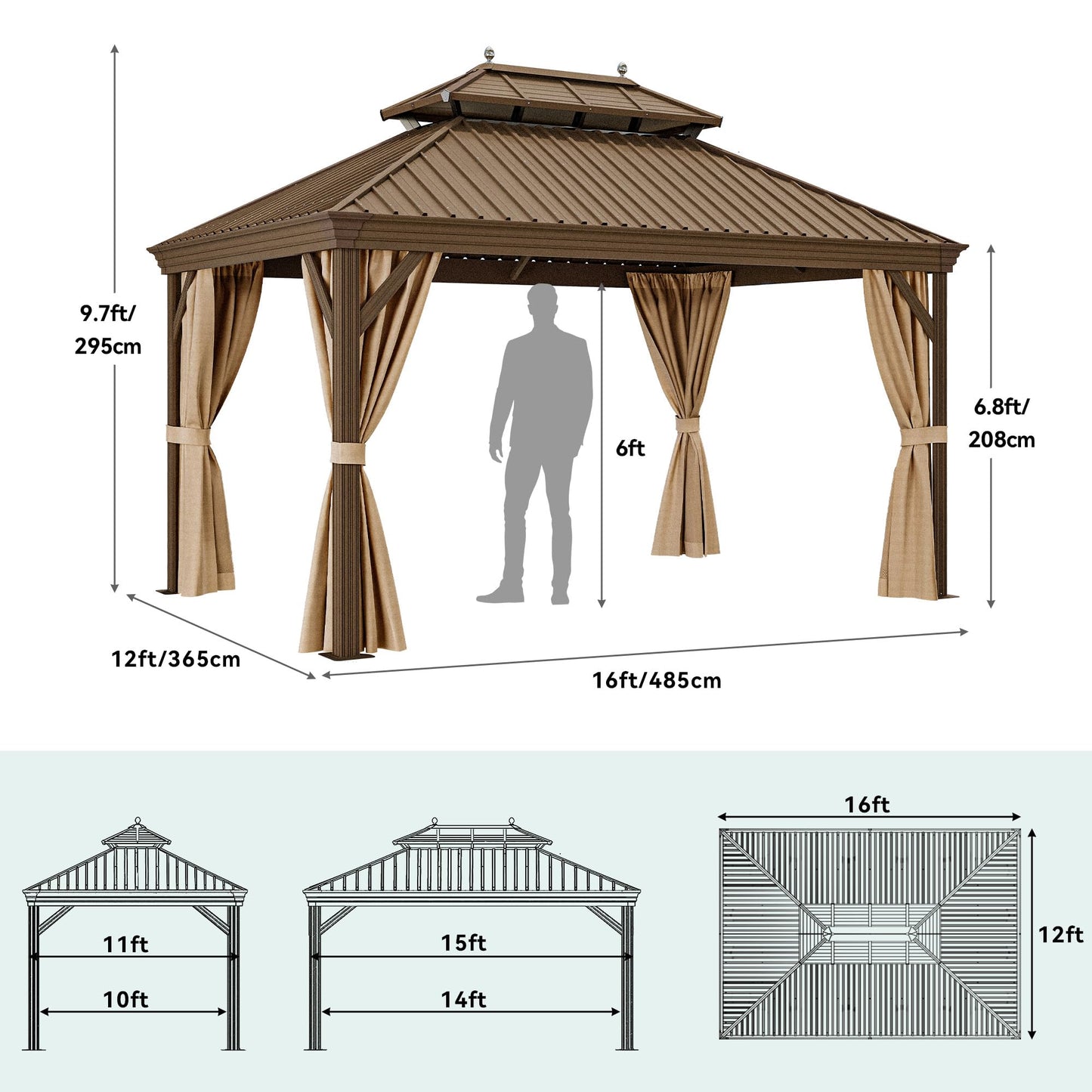 YITAHOME 12x16 ft Hardtop Gazebo with Nettings and Curtains, Outdoor Heavy Duty Aluminum Gazebo Combined of Horizontal and Vertical Stripes Roof for Patio, Backyard, Deck, Lawns and Balcony ( - WoodArtSupply