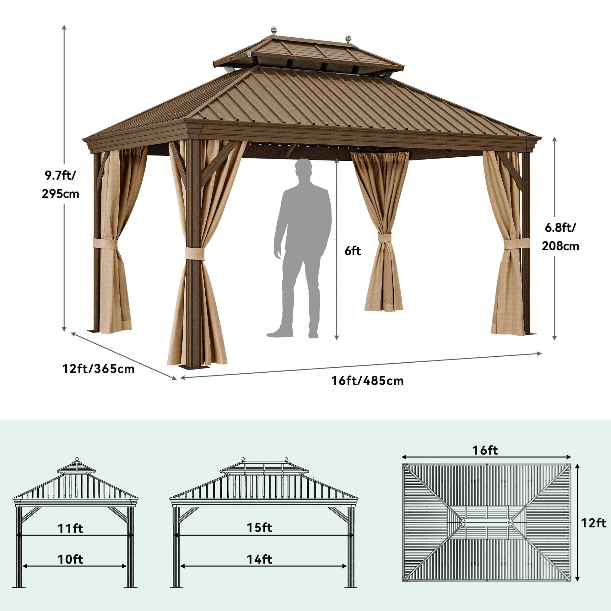 YITAHOME 12x16 ft Hardtop Gazebo with Nettings and Curtains, Outdoor Heavy Duty Aluminum Gazebo Combined of Horizontal and Vertical Stripes Roof for Patio, Backyard, Deck, Lawns and Balcony ( - WoodArtSupply