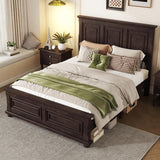 Mirightone Wood Queen Bed Frame with Tall Headboard and Footboard, Rustic Queen Panel Bed with Under Bed Storage, Farmhouse Style, Noise-Free, No Box Spring Needed, Antique Brown Mirightone