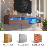 ANTISTA Floating TV Stand with Led Lights, 71 inch Wall Mounted TV Shelf with Power Outlet, Modern Entertainment Center Media Console with Storage Cabinet, Up to 80 Inch TVS, Walnut ANTISTA