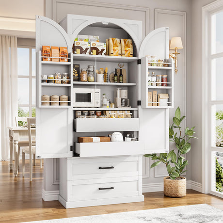 iPormis 71" Tall Kitchen Pantry Storage Cabinet w/Adjustable Shelf, Door Shelves & Large Drawers, Freestanding Kitchen Cupboard for Dining Room/Living Room, White iPormis