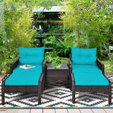 Tangkula Wicker Furniture Set 5 Pieces PE Wicker Rattan Outdoor All Weather Cushioned Sofas and Ottoman Set Lawn Pool Balcony Conversation Set Chat Set (Turquoise) Tangkula