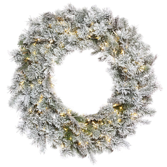 Vickerman 60" Flocked Kiana Artificial Christmas Wreath, Warm White Wide Angle 3mm Low Voltage LED Lights. - Faux Flocked Christmas Wreath - Indoor Seasonal Home Wall Decor