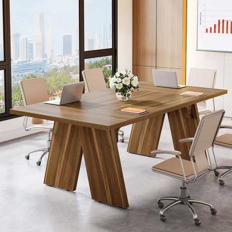 Tribesigns 6 ft Conference Table, 70.9 L x 35.4 W x 29.5 H Inches Meeting Table with Solid Wood Legs, Wood Training Table Boardroom Desk for Office Meeting Conference Room Tribesigns
