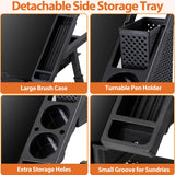 SUPER DEAL Adjustable Drafting Table Set with Charging Station, Tilting Drawing Desk Artist Desk with Stool Multifunctional Art Craft Workstation with 2 Storage Drawers for Home Office School SUPER DEAL