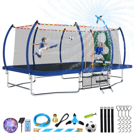 Lyromix 16FT Outdoor Rectangle Trampoline for Kids and Adults, Rectangular Trampoline with Curved Poles, Pumpkin Trampolin with Light, Sprinkler, Soccer and Storage Bag Lyromix