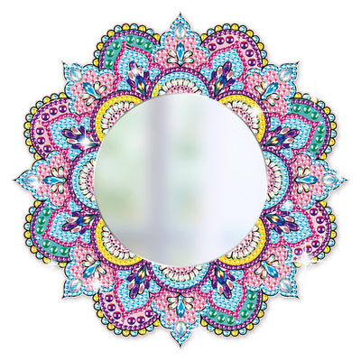 DIY Diamond Painting Mirror for Adults DIY Special Shaped Crystal Diamond Painting Kit Mandala Mirror Makeup Mirror Christmas Halloween Birthday Gifts Art Crafts Home Decor (Pink-Blue)