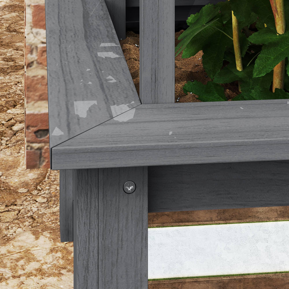 Outsunny Raised Garden Bed with Trellis, Wooden Planter Box with Galvanized Steel Sides, Raised Flower Bed for Climbing Plants, Flowers, Fruits and Vegetables, Gray Outsunny