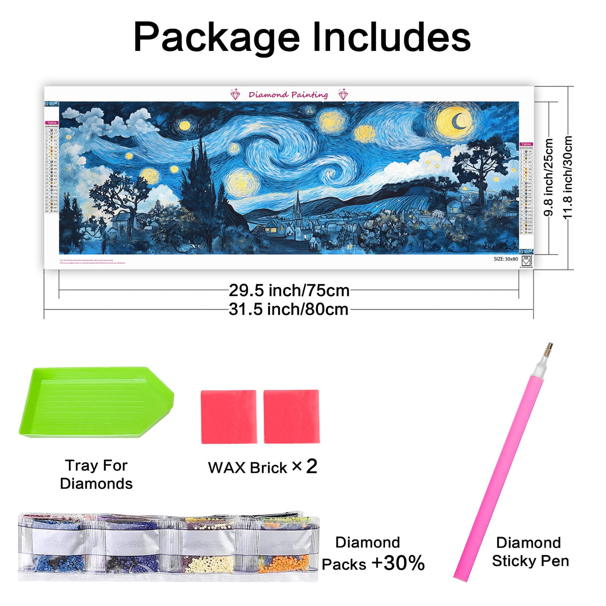 VAIIEYO Large Diamond Art Kits for Adults Starry Night Tree, Diamond Art Landscape, Large Diamond Painting Kits Full Drill Round Rhinestone Craft Canvas for Home Wall Decor Gift 12x31 inch VAIIEYO