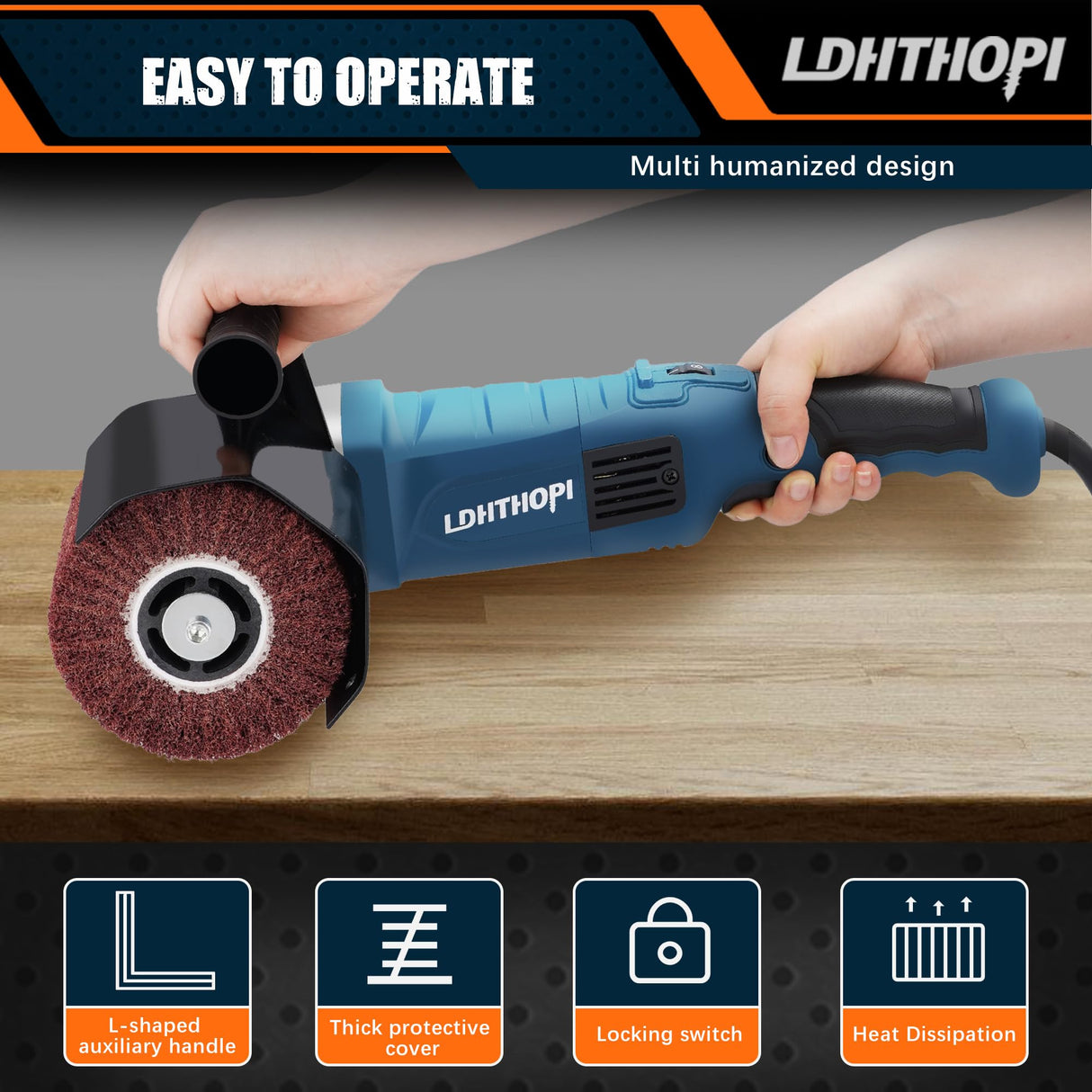 LDHTHOPI 1800W Burnishing Polishing Machine, 110V Handheld Electric Stainless Steel Polisher, 8 Variable Speed, 3100RPM for Metal, Stainless Steel, Wood LDHTHOPI