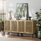 Qufusaty Storage Cabinet, 63" Farmhouse Buffet with Metal Base and Adjustable Shelves, Sideboard Coffee Bar with 4 Doors for Kitchen, Dining Room, Living Room, Oak Qufusaty