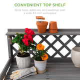 Best Choice Products Outdoor Garden Potting Bench, Wooden Workstation Table w/Cabinet Drawer, Open Shelf, Lower Storage, Lattice Back - Gray Best Choice Products
