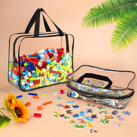 6 Packs Large Toy Storage Bags with Labels, Reusable Clear PVC Board Game Storage, Travel Waterproof Organizer Bags with Zipper for Building Blocks, Puzzle, Kids Books OPELETNNT