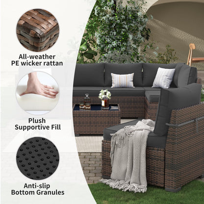 Amopatio 7 Pieces Patio Furniture Set, Outdoor Furniture Sectional Sofa Set with Slanted Back, Patio Couch with Glass Coffee Table for Backyard Dark Grey (1 Waterproof Cover) - WoodArtSupply