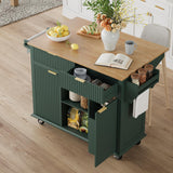 win2win Rolling Kitchen Island with Storage, Portable Kitchen Island with Drop Leaf Breakfast Bar, Modern Farmhouse Kitchens Cart on Wheels with Fluted Design, Towel Rack, Spice Rack, Green win2win
