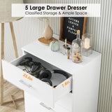 TTVIEW 5 Drawer Dresser Chest, Freestanding Dresser Storage Tower with Metal Handles, White Storage Cabinet for Living Room, Kitchen, Entryway, White… TTVIEW