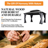 GARTOO 12' x 16' Outdoor Wood Gazebo - Permanent Wooden Hardtop Gazebo Pavilion with Double Curtains, Galvanized Steel Roof Cedar Wood Gazebos for Garden, Lawn, Poolside, Backyard Deck GARTOO